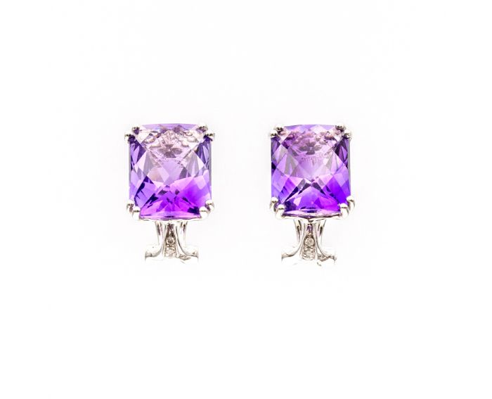 White gold earrings with diamonds and amethysts