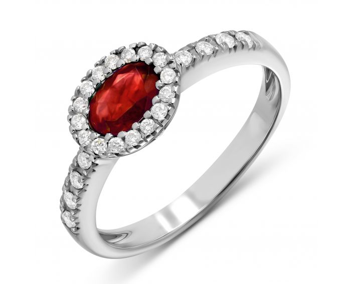 Saiyan ring in white gold with diamonds and ruby
