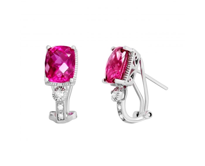 Earrings with diamonds and tourmaline in white gold 1C034-0137