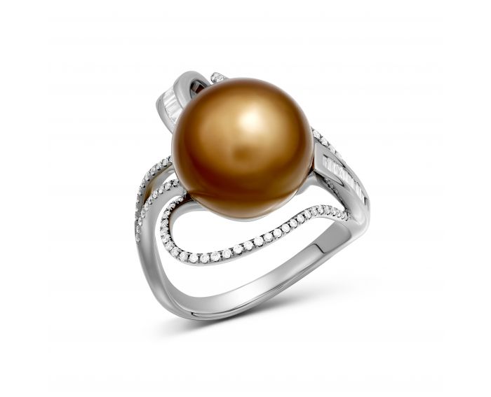 Кольцо с бриллиантами и жемчугом в белом золоте 1-014 622