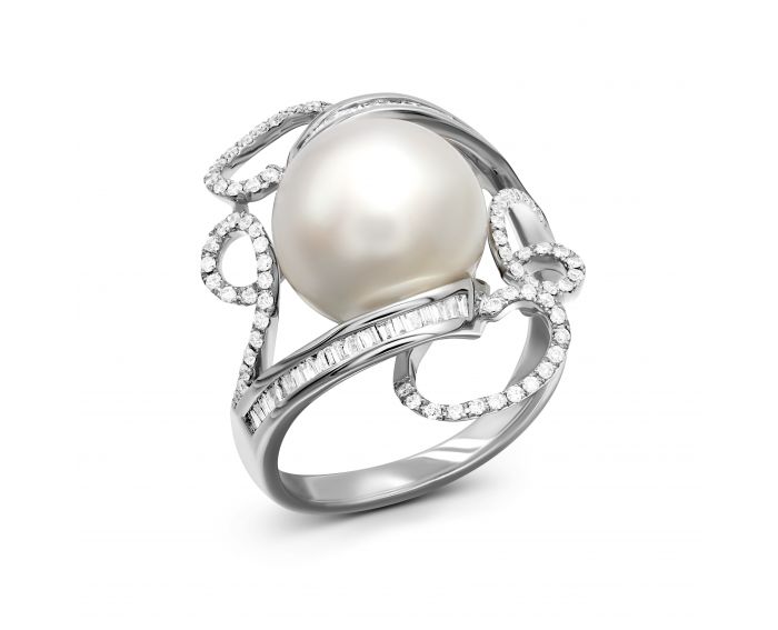 Diamond and pearl ring in white gold 1-014 641