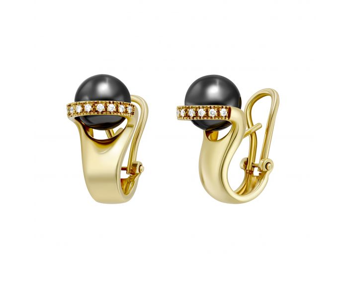 Earrings with hematite and diamonds in yellow gold 1-019 745