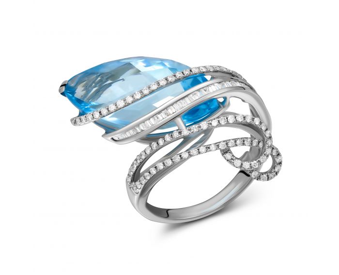 Ring with diamonds and topaz in white gold 1-021 190