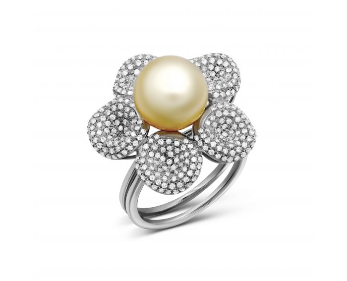 Diamond and pearl ring in white gold 1-027 387