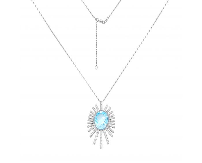 Necklace with diamonds and topaz in white gold 1-033 226