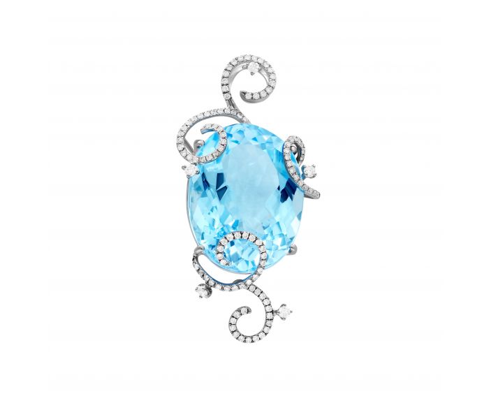 Pendant with diamonds and topaz in white gold 1-035 551