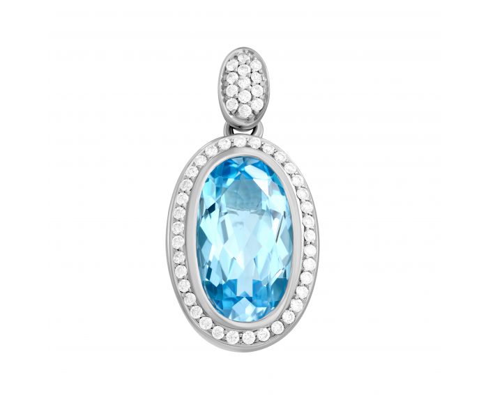 Pendant with diamonds and topaz in white gold 1-036 116