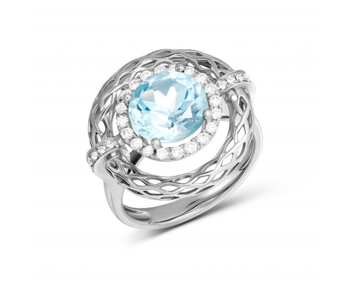 Ring with diamonds and topaz in white gold 1-047 262