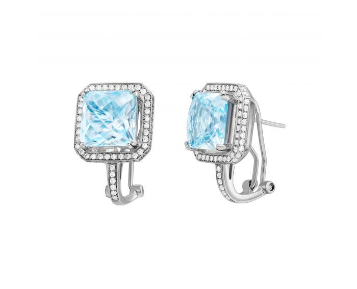 Earrings with diamonds and topaz in white gold 1-087 526