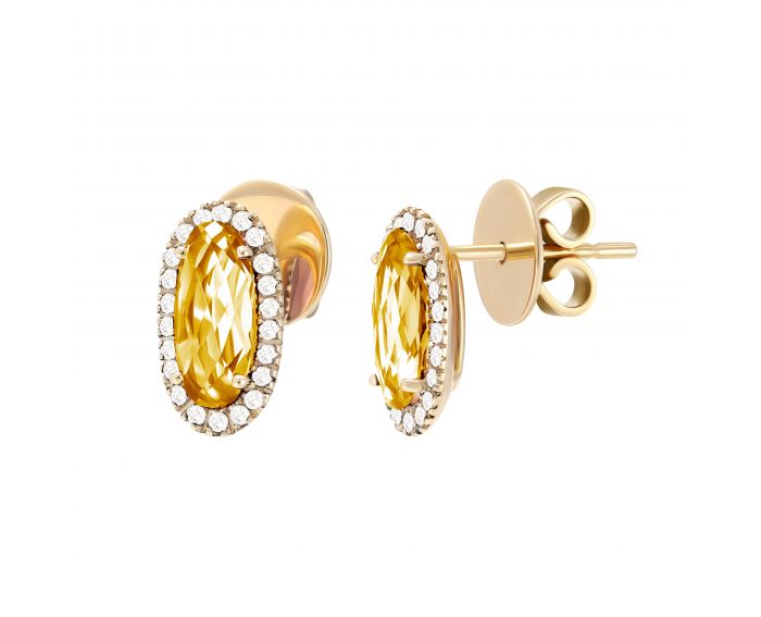 Earrings with diamonds and citrines in yellow gold 1-088 795