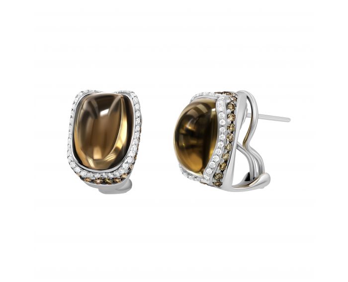 Earrings with diamonds and smoky quartz in white gold 1-089 486