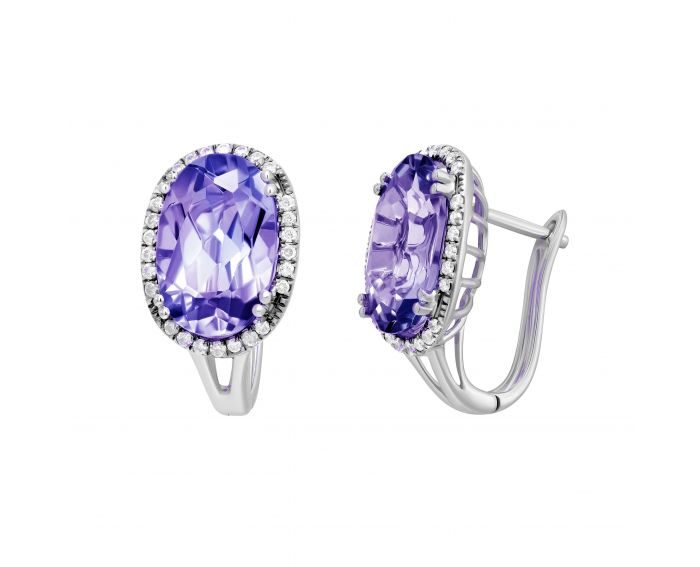 Earrings with amethysts and diamonds in white gold 1-098 616