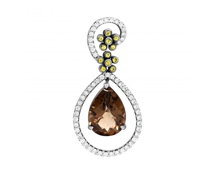 Pendant with diamonds, yellow sapphires and smoky quartz 1-105 153