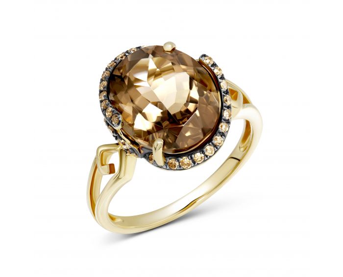 Кольцо с бриллиантами и кварцем в желтом золоте 1-110 206