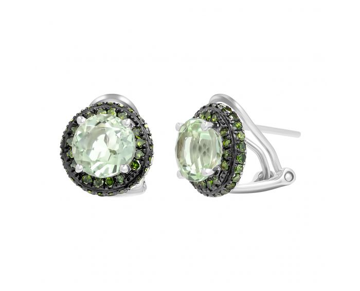 Earrings with prasiolite and diamonds in white gold
