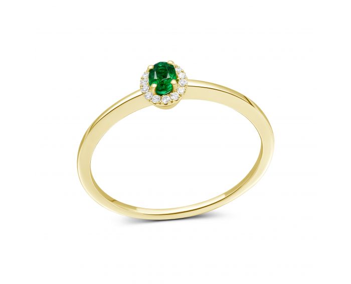 Ring with diamonds and emerald in yellow gold 1К036-0286