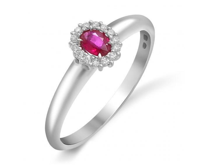 Ring in white gold with diamonds and ruby ​​ZARINA
