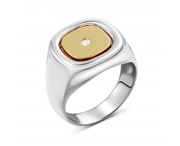 Ring with a diamond in a combination of white and yellow gold 1K037-0107