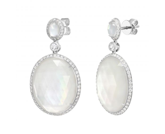Earrings with diamonds, mother-of-pearl and girsky crystal