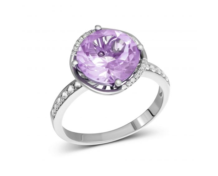 Ring with diamonds and amethyst in white gold 1-123 911