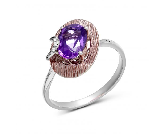 Ring with diamonds and amethyst in white gold 1-123 980