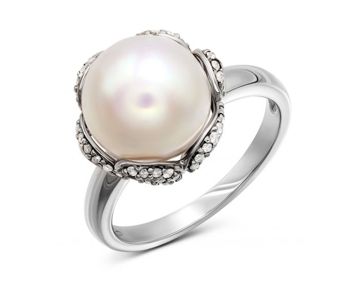 Ring with diamonds and pearls in white gold 1К034-0979