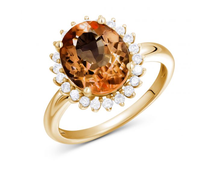 Кольцо с бриллиантами и цитрином в желтом золоте