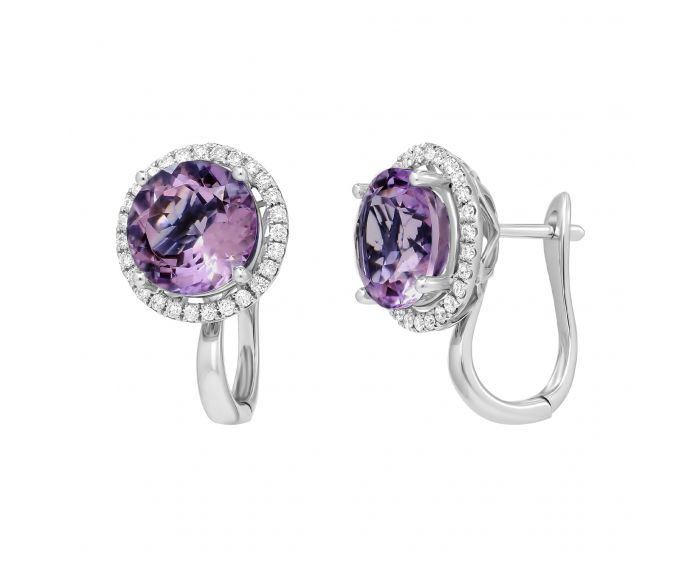 Earrings in white gold with diamonds and amethysts