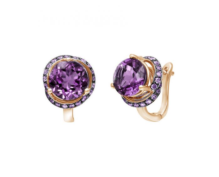 Earrings with amethysts and sapphires in rose gold 1-128 928