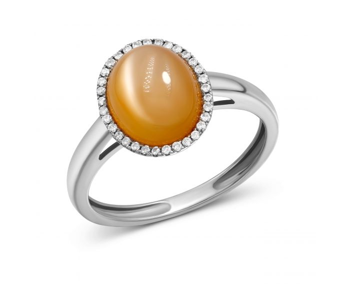 Ring with diamonds and a moon stone in white gold 1-130 905
