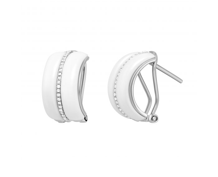 Earrings with diamonds and agate in white gold 1-131 055