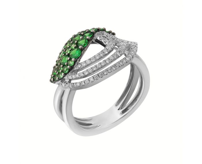 Ring with diamonds and flowers in white gold 1-131 685