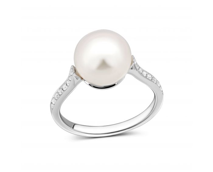 Diamond and pearl ring in white gold 1-132 732