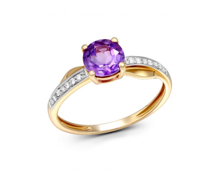 Кольцо с бриллиантами и аметистом в розовом золоте 1-134 225