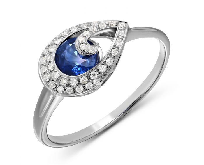 White gold ring with diamonds and sapphires