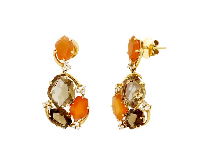 Earrings with citrine and carnelian diamonds 1-137 727