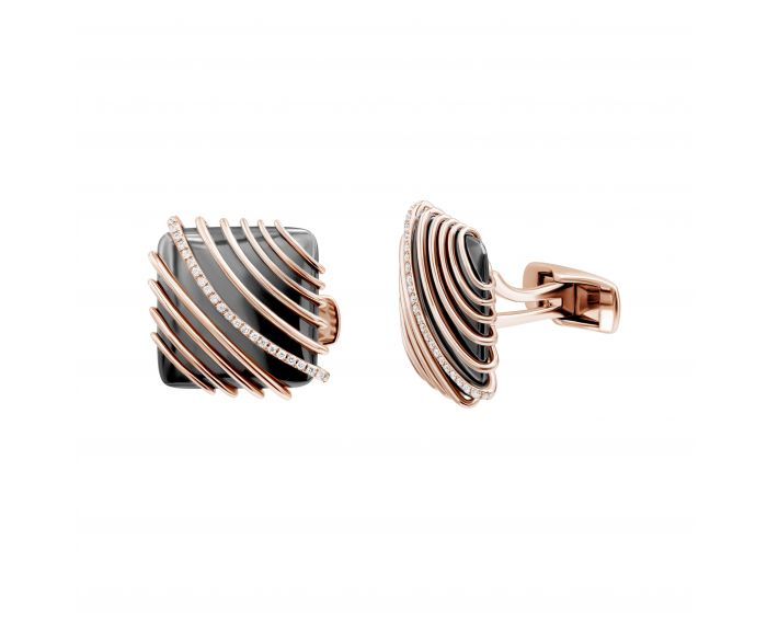 Cufflinks with onyx and diamonds in rose gold 1-138 196