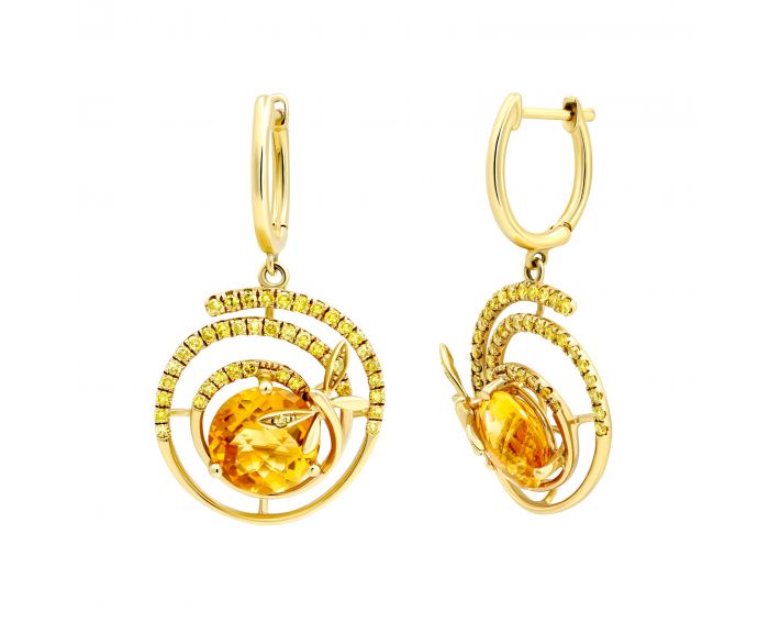 Earrings with diamonds and citrines in yellow gold 1-140 344