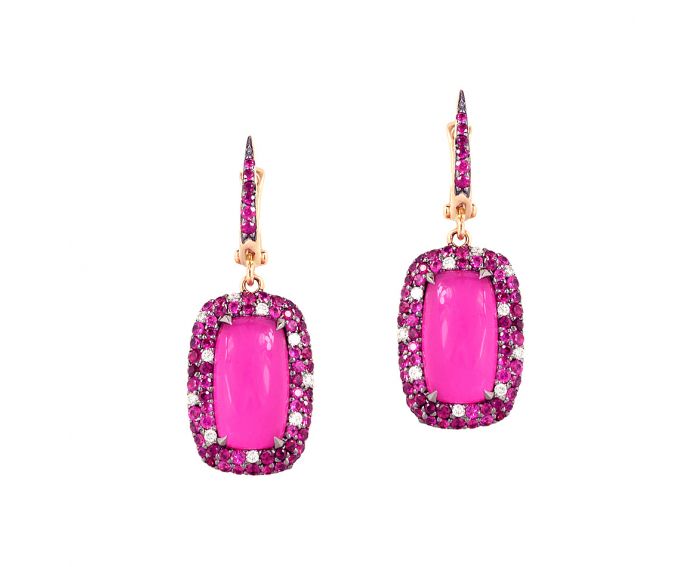 Earrings with diamonds, rubies and sapphires in rose gold 1-145 919