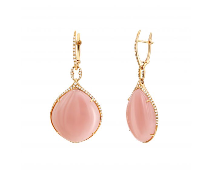 Earrings with diamonds and rose quartz in gold 1-145 921