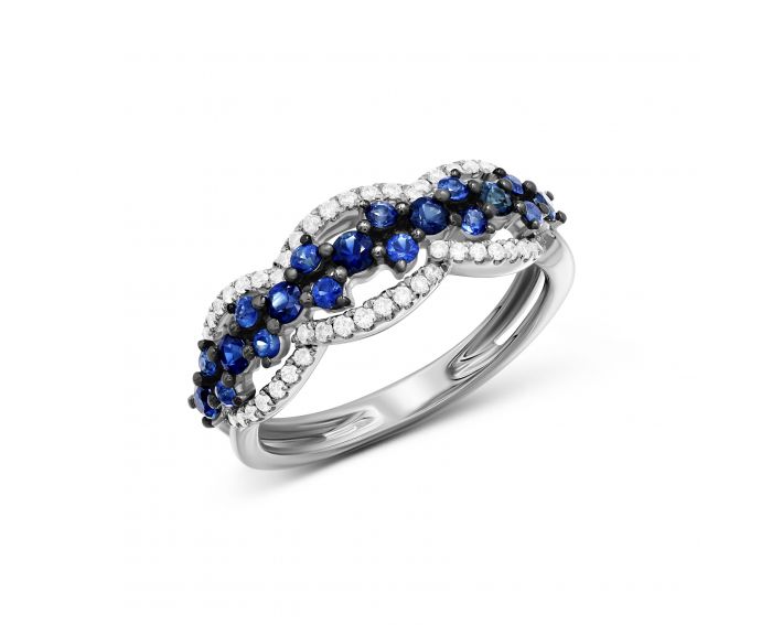 Ring with diamonds and sapphires in white gold 1К759-0199