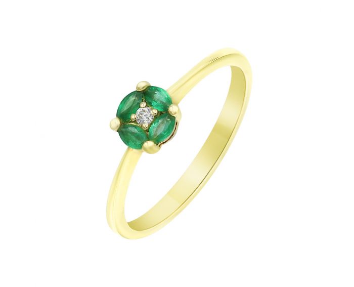 Yellow gold ring with diamonds and emeralds