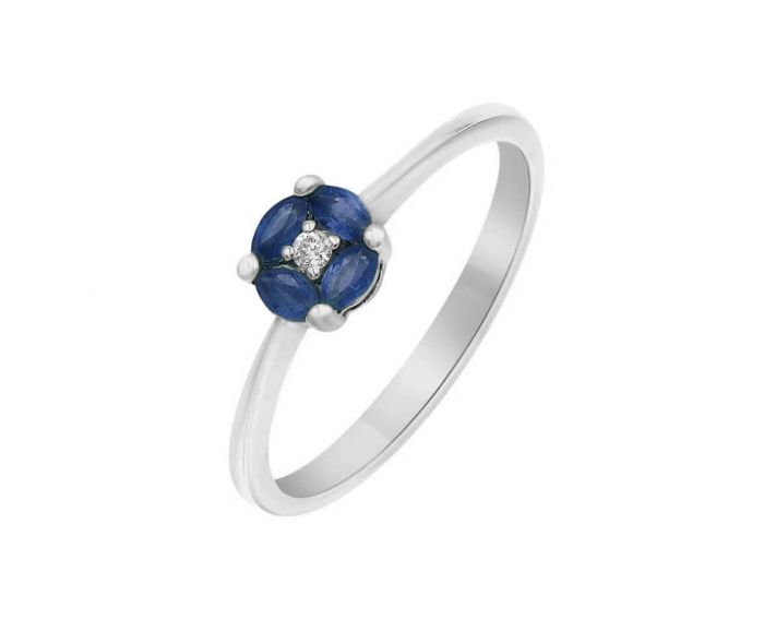 Ring with diamonds and sapphires in white gold 1К441-0207