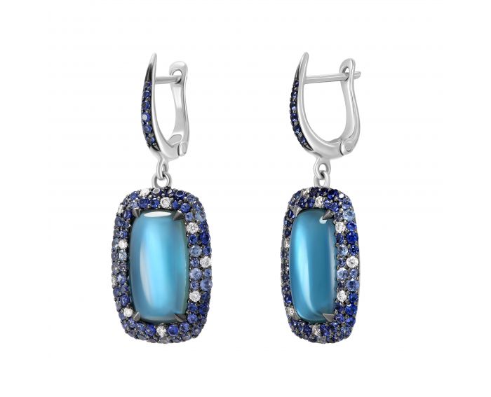 Earrings with diamonds, sapphires and topazes