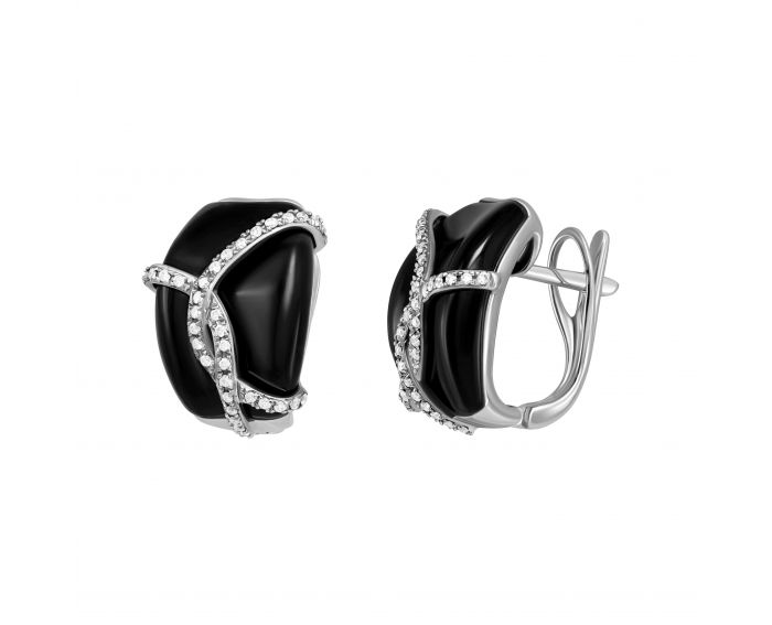 Earrings with diamonds and onyx in white gold 1C562-0289