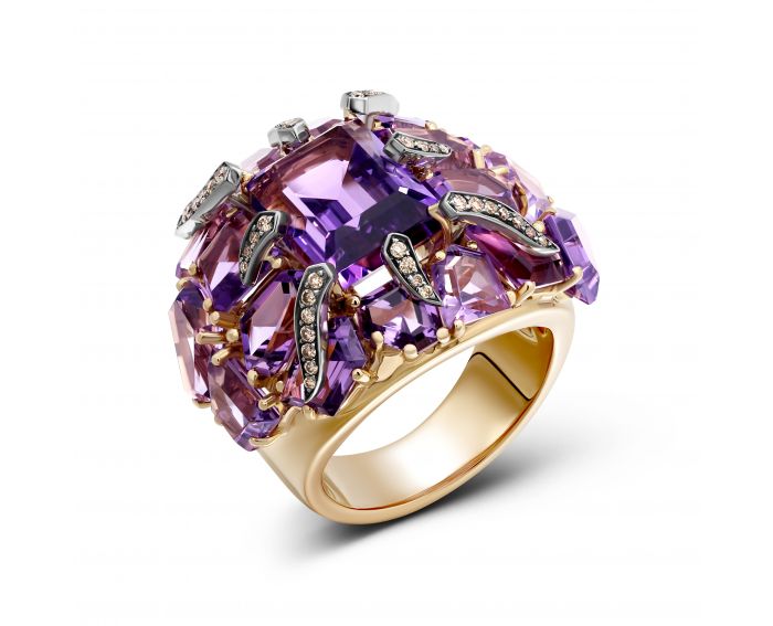 Ring with diamonds and amethysts in rose gold 1-162 138