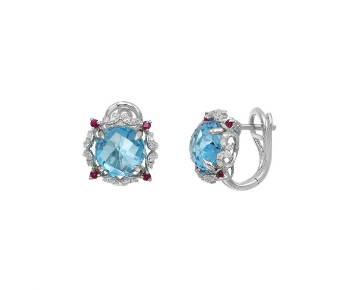 White gold earrings with diamonds and topazes