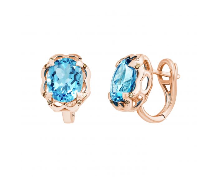 Earrings with diamonds and topazes in rose gold 1-164 092