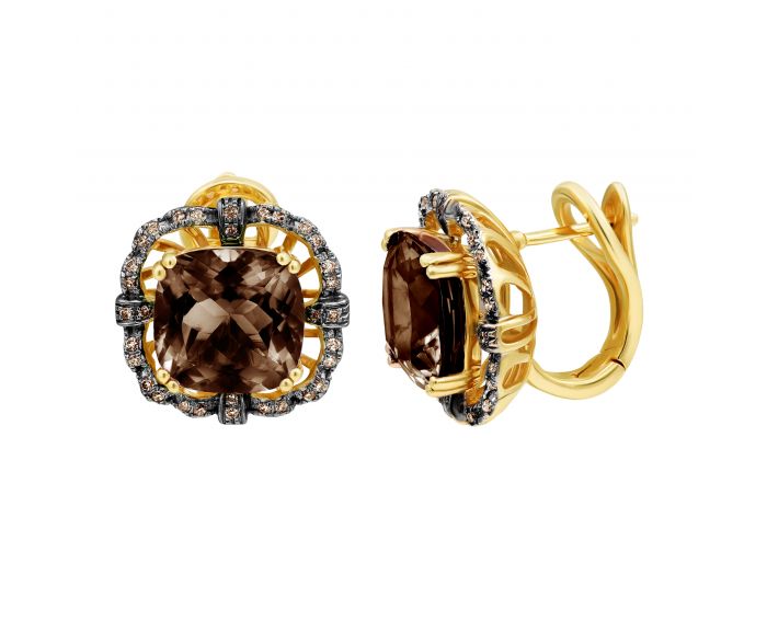 Diamond and smoky quartz earrings in yellow gold 1-164 152