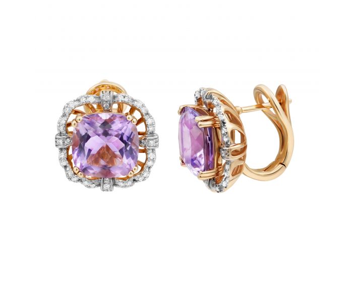 Earrings with amethyst and diamonds in rose gold 1C034-1165